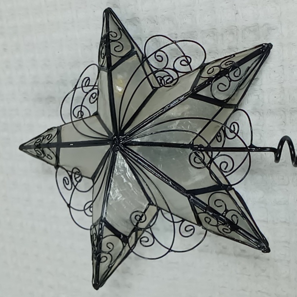 Capiz Shell Christmas Tree Star/Tree Topper Black/Wht Detailed Metal Scrollwork - Picture 3 of 6